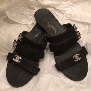 Chanel Sandals Swede Leather CC Logo Lock Sandals
